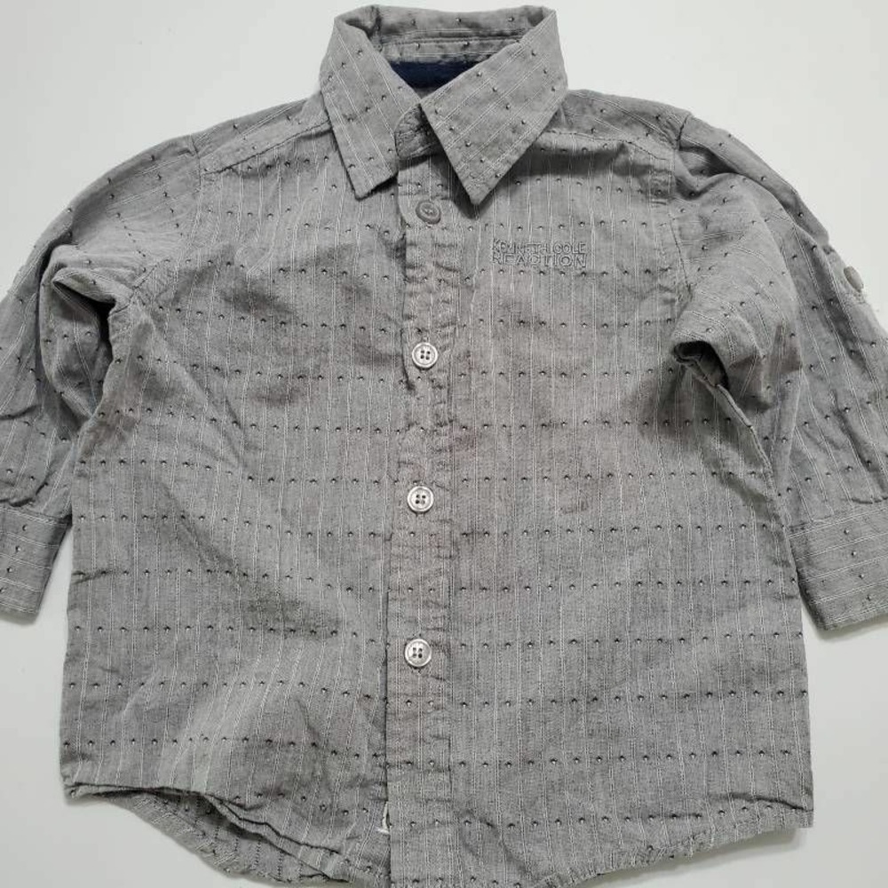 Kenneth Cole Reaction Baby Boys Button Up Shirt Gray Heathered Textured 18 Mos